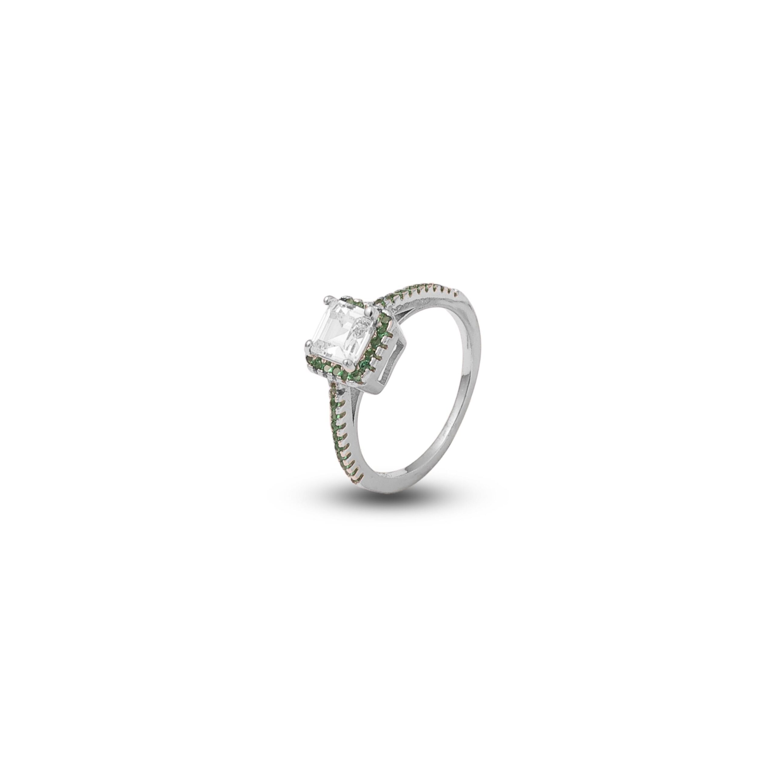 Emerald-Accent Square Diamond Ring - Image 2