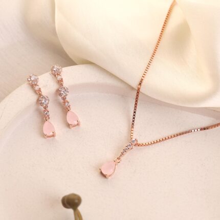 Rose Teardrop Silver Jewelry Set