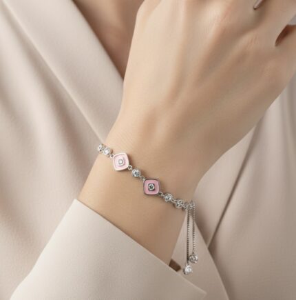 Pink Square Charm Bracelet