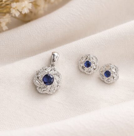 Elegant Sapphire Bloom Jewelry Set