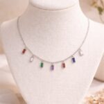 Sterling Silver Multicolor Charm Necklac