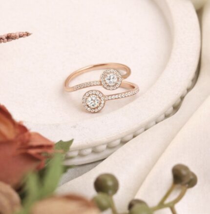 Rose Gold Double Halo Diamond Ring