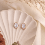 Oval Crystal Stud Earrings in Rose Gold