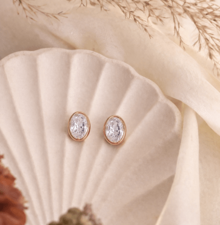 Oval Crystal Stud Earrings in Rose Gold