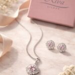 Pink Crystal Floral Pendant Set with Earrings