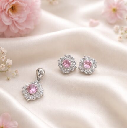 Blush Bloom Halo Jewelry Set – Pink Crystal