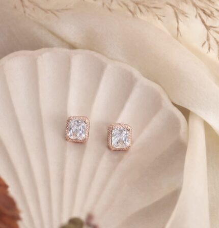 Rose Gold Radiant Halo Stud Earrings